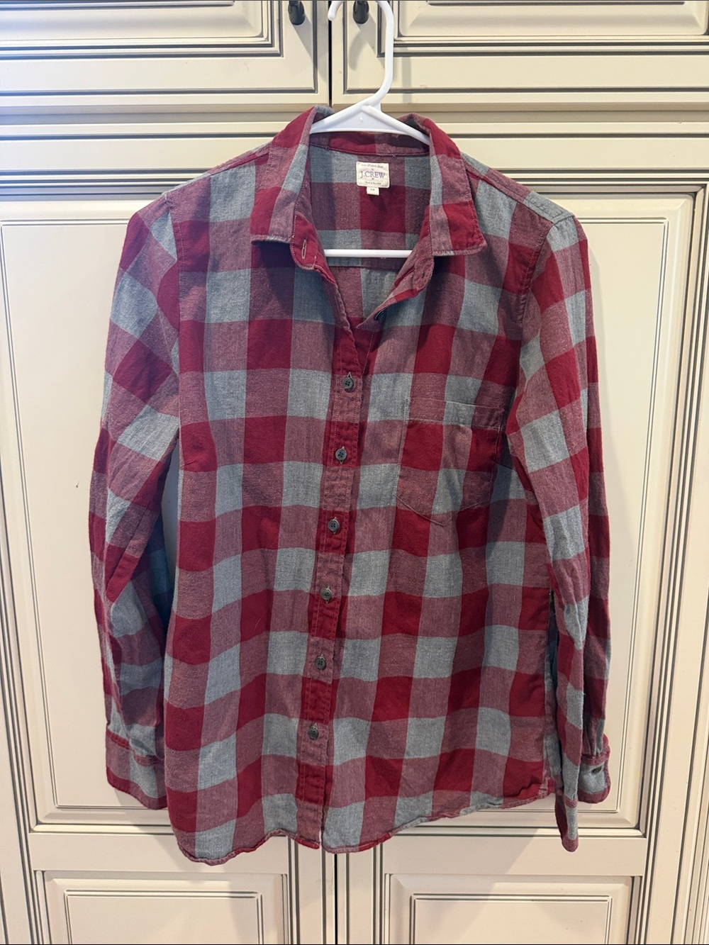 J. Crew woman’s Red and Gray Buffalo Plaid Button-Down Shirt